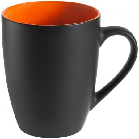 Кружка Bright Tulip, матовая, черная с оранжевым купить с нанесением логотипа оптом на заказ в интернет-магазине Санкт-Петербург