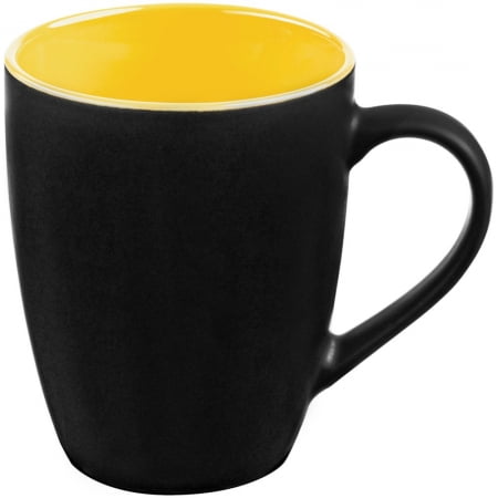 Кружка Bright Tulip, матовая, черная с желтым купить с нанесением логотипа оптом на заказ в интернет-магазине Санкт-Петербург