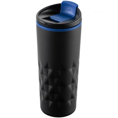 Термостакан Relief, черный с синим купить с нанесением логотипа оптом на заказ в интернет-магазине Санкт-Петербург