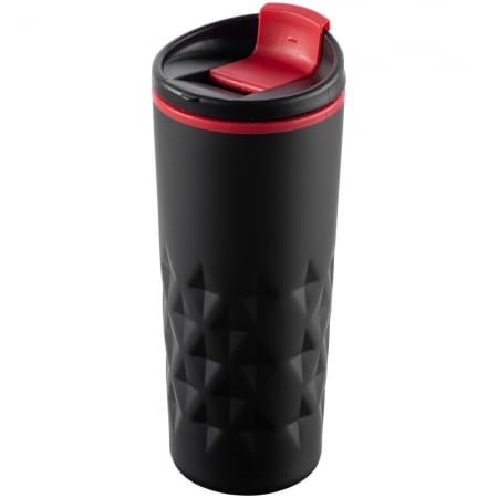 Термостакан Relief, черный с красным купить с нанесением логотипа оптом на заказ в интернет-магазине Санкт-Петербург