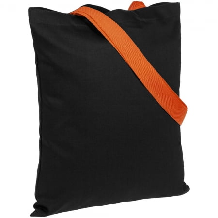 Холщовая сумка BrighTone, черная с оранжевыми ручками купить с нанесением логотипа оптом на заказ в интернет-магазине Санкт-Петербург