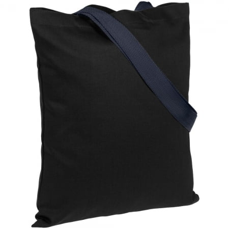 Холщовая сумка BrighTone, черная с темно-синими ручками купить с нанесением логотипа оптом на заказ в интернет-магазине Санкт-Петербург