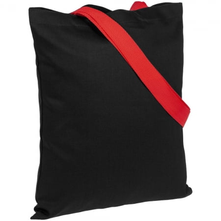 Холщовая сумка BrighTone, черная с красными ручками купить с нанесением логотипа оптом на заказ в интернет-магазине Санкт-Петербург