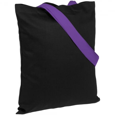 Холщовая сумка BrighTone, черная с фиолетовыми ручками купить с нанесением логотипа оптом на заказ в интернет-магазине Санкт-Петербург