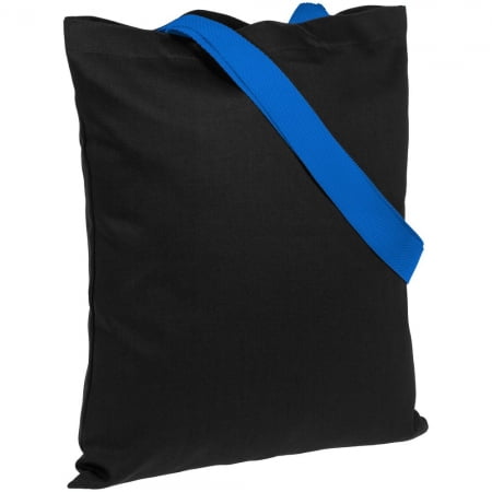 Холщовая сумка BrighTone, черная с ярко-синими ручками купить с нанесением логотипа оптом на заказ в интернет-магазине Санкт-Петербург