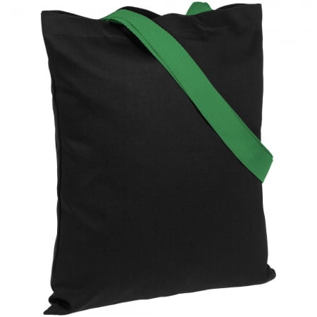 Холщовая сумка BrighTone, черная с зелеными ручками купить с нанесением логотипа оптом на заказ в интернет-магазине Санкт-Петербург