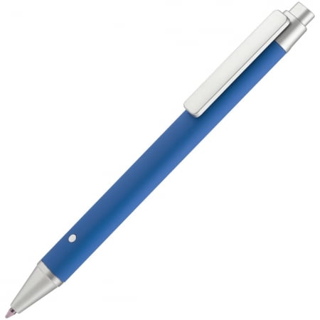 Ручка шариковая Button Up, синяя с серебристым купить с нанесением логотипа оптом на заказ в интернет-магазине Санкт-Петербург