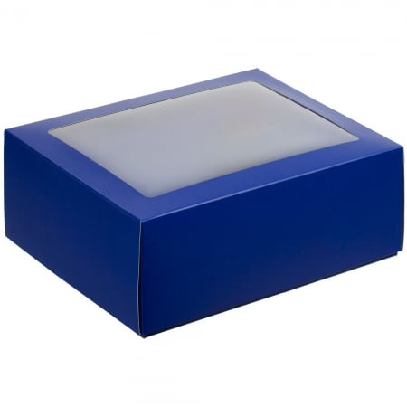 Коробка с окном InSight, синяя купить с нанесением логотипа оптом на заказ в интернет-магазине Санкт-Петербург