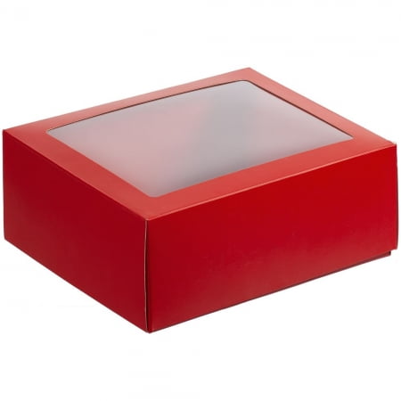 Коробка с окном InSight, красная купить с нанесением логотипа оптом на заказ в интернет-магазине Санкт-Петербург