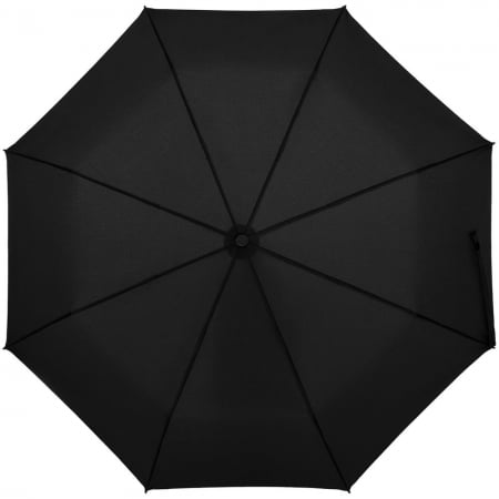 Зонт складной Clevis с ручкой-карабином, черный купить с нанесением логотипа оптом на заказ в интернет-магазине Санкт-Петербург