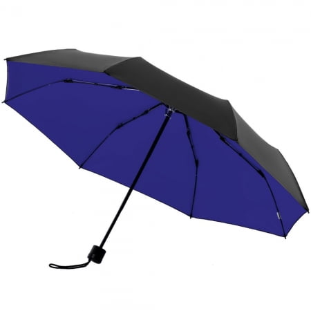Зонт складной с защитой от УФ-лучей Sunbrella, ярко-синий с черным купить с нанесением логотипа оптом на заказ в интернет-магазине Санкт-Петербург