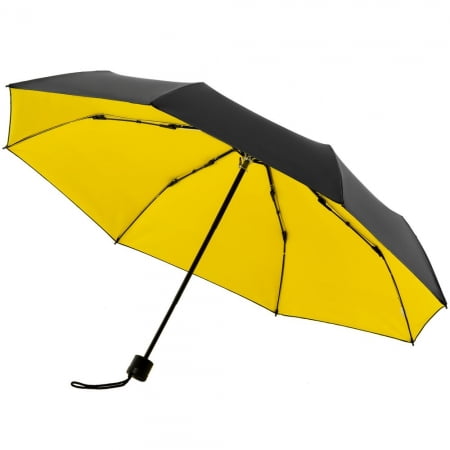 Зонт складной с защитой от УФ-лучей Sunbrella, желтый с черным купить с нанесением логотипа оптом на заказ в интернет-магазине Санкт-Петербург