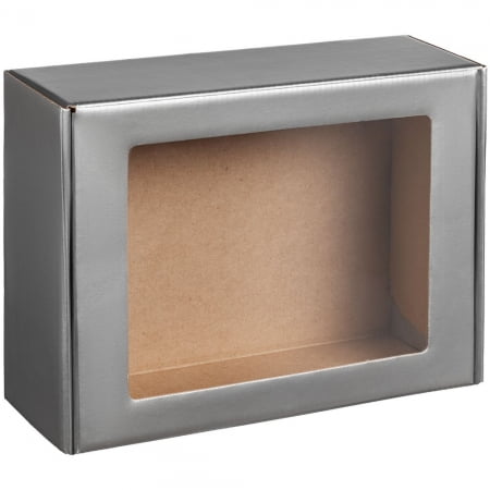 Коробка с окном Visible, серебристая купить с нанесением логотипа оптом на заказ в интернет-магазине Санкт-Петербург