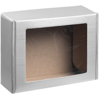 Коробка с окном Visible, серебристая, уценка купить с нанесением логотипа оптом на заказ в интернет-магазине Санкт-Петербург