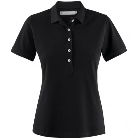 Рубашка поло женская Sunset, черная купить с нанесением логотипа оптом на заказ в интернет-магазине Санкт-Петербург
