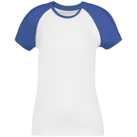 Футболка женская T-bolka Bicolor Lady, белая с синим купить с нанесением логотипа оптом на заказ в интернет-магазине Санкт-Петербург
