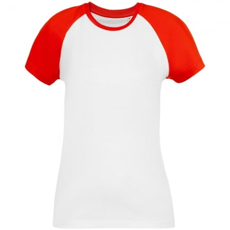 Футболка женская T-bolka Bicolor Lady, белая с красным купить с нанесением логотипа оптом на заказ в интернет-магазине Санкт-Петербург