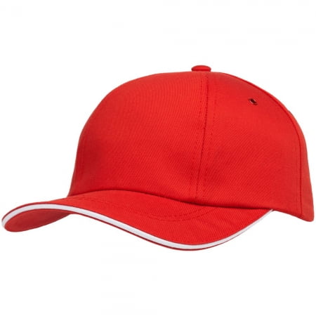 Бейсболка Bizbolka Canopy, красная с белым кантом купить с нанесением логотипа оптом на заказ в интернет-магазине Санкт-Петербург