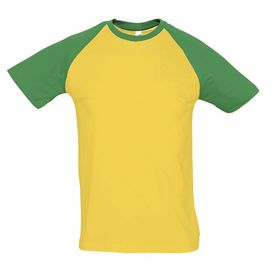 Футболка мужская двухцветная FUNKY 150, желтая с зеленым купить оптом с нанесение логотипа в Санкт-Петербурге