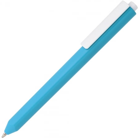 Ручка шариковая Corner, голубая с белым купить с нанесением логотипа оптом на заказ в интернет-магазине Санкт-Петербург