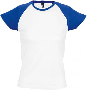 Футболка женская MILKY 150, белая с ярко-синим купить с нанесением логотипа оптом на заказ в интернет-магазине Санкт-Петербург