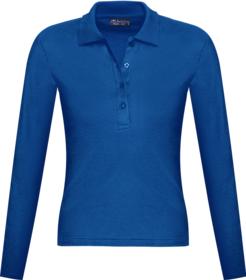 Рубашка поло женская с длинным рукавом PODIUM 210 ярко-синяя купить оптом с нанесение логотипа в Санкт-Петербурге