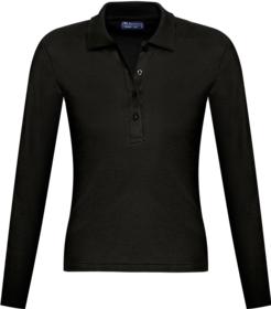 Рубашка поло женская с длинным рукавом PODIUM 210 черная купить оптом с нанесение логотипа в Санкт-Петербурге