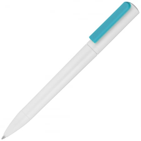 Ручка шариковая Split Neon, белая с голубым купить с нанесением логотипа оптом на заказ в интернет-магазине Санкт-Петербург