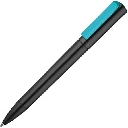 Ручка шариковая Split Neon, черная с голубым купить с нанесением логотипа оптом на заказ в интернет-магазине Санкт-Петербург
