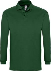 Рубашка поло мужская с длинным рукавом WINTER II 210 темно-зеленая купить оптом с нанесение логотипа в Санкт-Петербурге