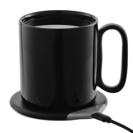 Кружка с подогревом и беспроводной зарядкой DualBase, черная купить с нанесением логотипа оптом на заказ в интернет-магазине Санкт-Петербург