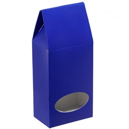 Коробка с окном English Breakfast, синяя купить с нанесением логотипа оптом на заказ в интернет-магазине Санкт-Петербург