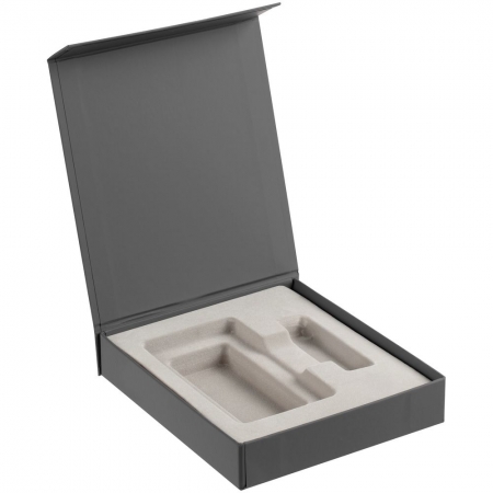 Коробка Latern для аккумулятора 5000 мАч и флешки, серая купить с нанесением логотипа оптом на заказ в интернет-магазине Санкт-Петербург