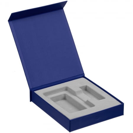 Коробка Latern для аккумулятора 5000 мАч и флешки, синяя купить с нанесением логотипа оптом на заказ в интернет-магазине Санкт-Петербург