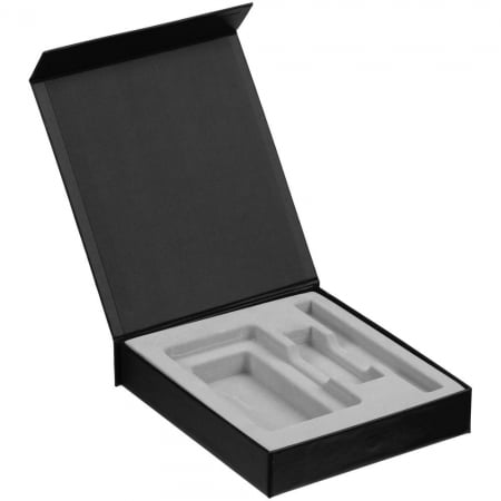 Коробка Latern для аккумулятора 5000 мАч, флешки и ручки, черная купить с нанесением логотипа оптом на заказ в интернет-магазине Санкт-Петербург