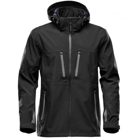 Куртка софтшелл мужская Patrol, черная с серым купить с нанесением логотипа оптом на заказ в интернет-магазине Санкт-Петербург