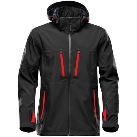 Куртка софтшелл мужская Patrol, черная с красным купить с нанесением логотипа оптом на заказ в интернет-магазине Санкт-Петербург