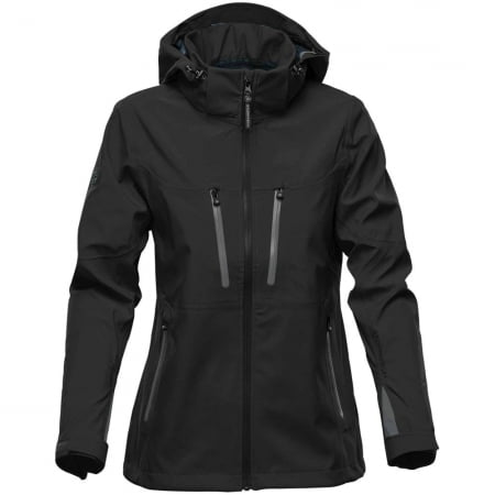 Куртка софтшелл женская Patrol, черная с серым купить с нанесением логотипа оптом на заказ в интернет-магазине Санкт-Петербург
