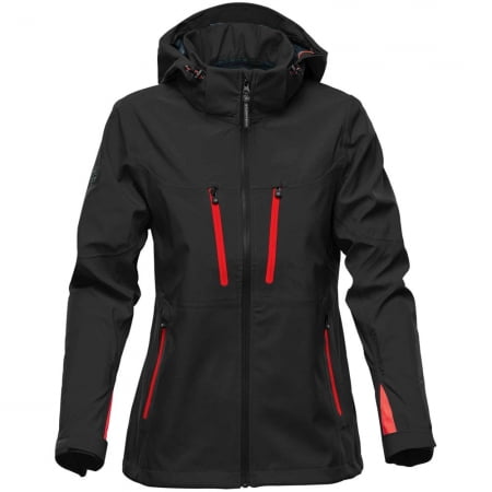 Куртка софтшелл женская Patrol, черная с красным купить с нанесением логотипа оптом на заказ в интернет-магазине Санкт-Петербург