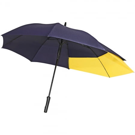 Зонт-трость Fiber Move AC, темно-синий с желтым купить с нанесением логотипа оптом на заказ в интернет-магазине Санкт-Петербург