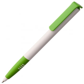 Ручка шариковая Senator Super Soft, белая с зеленым купить с нанесением логотипа оптом на заказ в интернет-магазине Санкт-Петербург
