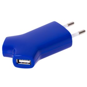 Сетевое зарядное устройство с двумя USB выходами, синее купить оптом с нанесение логотипа в Санкт-Петербурге