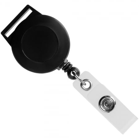 Ретрактор Attach с ушком для ленты, черный купить с нанесением логотипа оптом на заказ в интернет-магазине Санкт-Петербург
