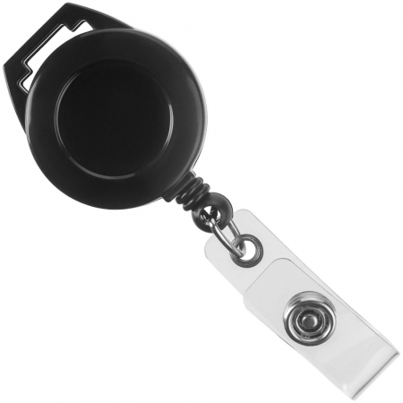 Ретрактор Attach с ушком для ленты, ребристый, черный купить с нанесением логотипа оптом на заказ в интернет-магазине Санкт-Петербург