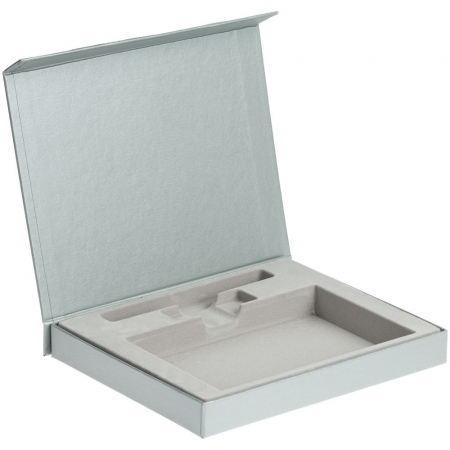 Коробка Memo Pad для блокнота, флешки и ручки, серебристая купить с нанесением логотипа оптом на заказ в интернет-магазине Санкт-Петербург
