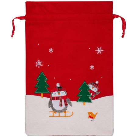 Мешок для подарков Noel, с пингвинами купить с нанесением логотипа оптом на заказ в интернет-магазине Санкт-Петербург