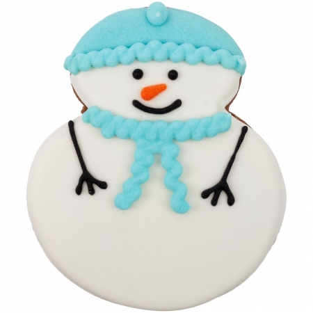 Печенье Sweetish Snowman, голубое купить с нанесением логотипа оптом на заказ в интернет-магазине Санкт-Петербург