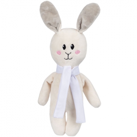 Игрушка Beastie Toys, заяц с белым шарфом купить с нанесением логотипа оптом на заказ в интернет-магазине Санкт-Петербург