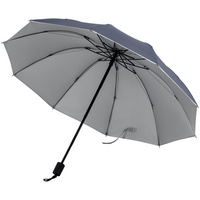 Зонт-наоборот складной Silvermist, темно-синий с серебристым купить с нанесением логотипа оптом на заказ в интернет-магазине Санкт-Петербург