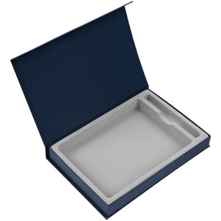 Коробка Silk с ложементом под ежедневник и ручку, синяя купить с нанесением логотипа оптом на заказ в интернет-магазине Санкт-Петербург